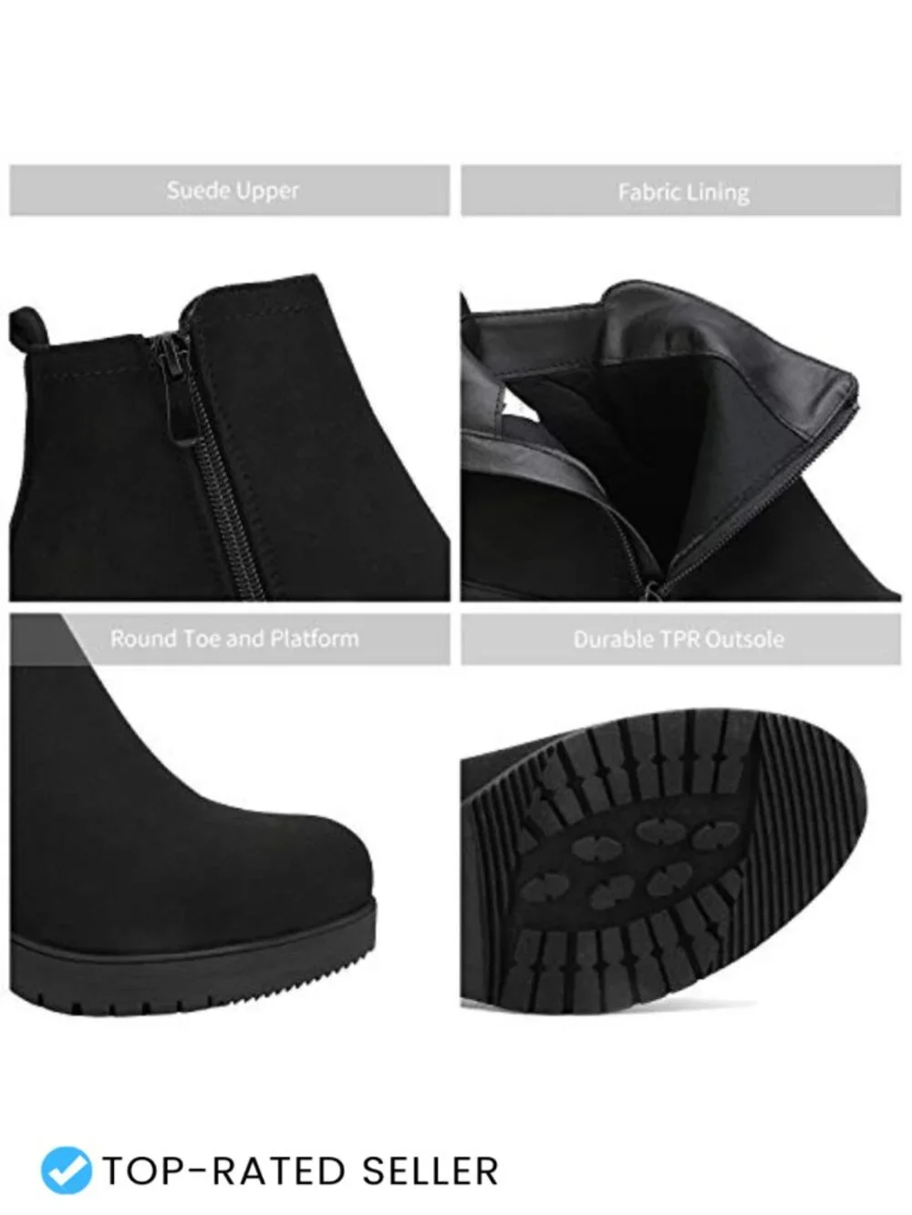 Vegan Leather Block Heel Ankle Booties with Side Zip